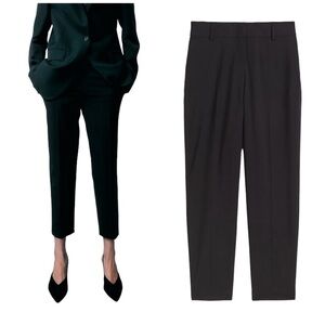 H&M Tapered Leg Mid Rise Ankle Length Black Cigarette Trousers